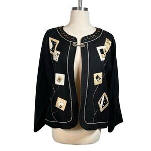 Yak Magik Jacket Womens L Black Silk Patchwork Beaded Art To Wear Made In Nepal